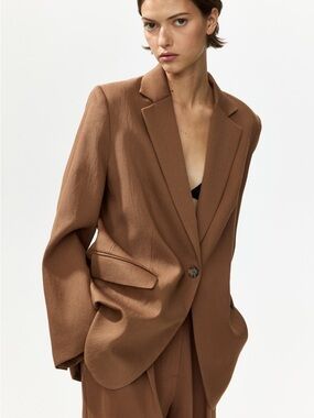 Massimo Dutti tan linen blazer